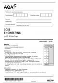 2023 AQA GCSE ENGINEERING 8852/W Unit 1 Written Paper Question Paper & Mark scheme (Merged) June 2023 [VERIFIED]