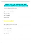 Biology 1001 LSU Fall (Dr. Nita) Test 1 Questions and Answers Already Passed