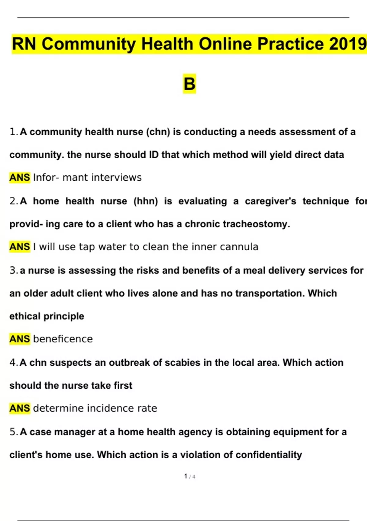 RN Community Health Online Practice Questions and Answers (2024 / 2025