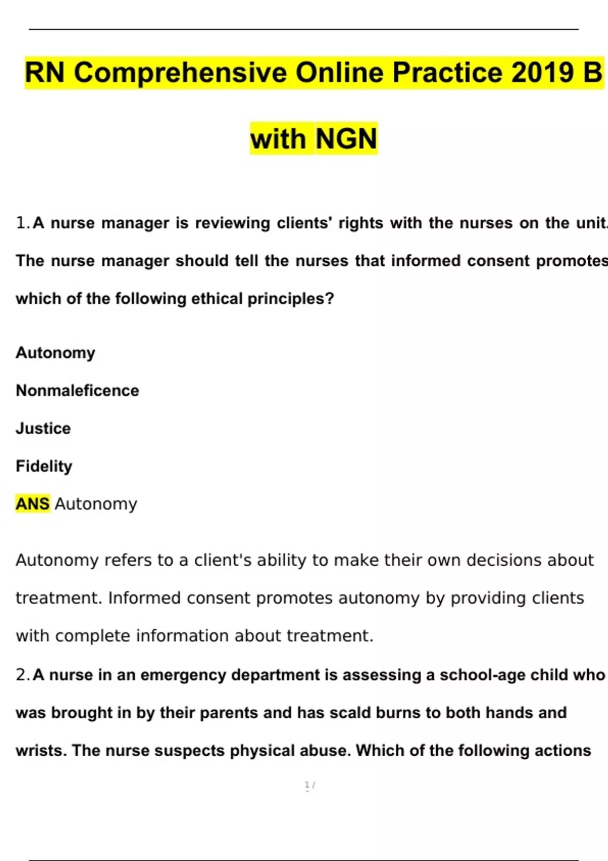 RN Comprehensive Online Practice B With NGN Questions And Answers (2024 ...