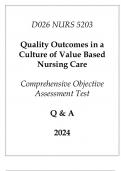 (WGU D026) NURS 5203 Quality Outcomes in a Culture of Value Based Nursing Care Comprehensive