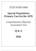 (WGU D120) NURS 6840 Special Populations Primary Care for the APN Comprehensive OA Test Q & A