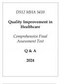 (WGU D512) MHA 5410 Quality Improvement in Healthcare Comprehensive FA Test Q & A 2024