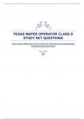 TEXAS WATER OPERATOR CLASS D STUDY SET QUESTIONS WITH GUARANTEED ACCURATE SOLUTIONS {2024}