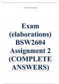 Exam (elaborations) BSW2604 Assignment 2 (COMPLETE ANSWERS) 2024 (589911) - DUE 5 July 2024 •	Course •	Social Work Management, Administration, Supervisio (BSW2604) •	Institution •	University Of South Africa (Unisa) •	Book •	Social Work Supervision BSW2604