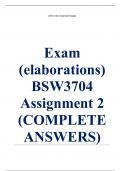 Exam (elaborations) BSW3704 Assignment 2 (COMPLETE ANSWERS) 2024 - DUE 31 July 2024 •	Course •	Child, Youth, Family Care and Related Legislation (BSW3704) •	Institution •	University Of South Africa (Unisa) •	Book •	Children First BSW3704 Assignment 2 (COM