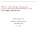  PSY-314  6-2 Final Project Milestone Four: Critical Analysis Updated 2024/2025  Dr. Sneed with complete solution;SNHU