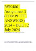 RSK4801 Assignment 2 (COMPLETE ANSWERS) 2024 - DUE 12 July 2024