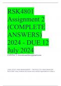 RSK4801 Assignment 2 (COMPLETE ANSWERS) 2024 - DUE 12 July 2024