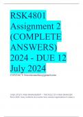 RSK4801 Assignment 2 (COMPLETE ANSWERS) 2024 - DUE 12 July 2024