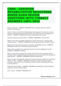 CRRN - CERTIFIED REHABILITATION REGISTERED NURSE EXAM REVIEW QUESTIONS WITH CORRECT ANSWERS 100% 2024