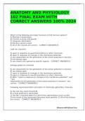 ANATOMY AND PHYSIOLOGY 102 FINAL EXAM WITH CORRECT ANSWERS 100% 2024