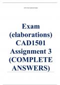 Exam (elaborations) CAD1501 Assignment 3 (COMPLETE ANSWERS) 2024 - DUE 31 July 2024 •	Course •	Child and Adolescent Development (CAD1501) •	Institution •	University Of South Africa (Unisa) •	Book •	Child and Adolescent Development