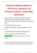 NUR 2513 (NUR2513) Maternal-Child Exam | Questions and Answers Graded A+ | Latest 2024 | Rasmussen