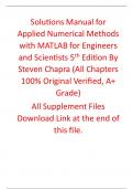 Solutions Manual with Test Bank  Applied Numerical Methods with MATLAB for Engineers and Scientists 5th Edition By Steven Chapra (All Chapters 100% Original Verified, A+ Grade)