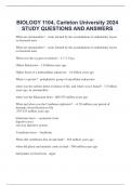  BIOLOGY 1104, Carleton University 2024 STUDY QUESTIONS AND ANSWERS