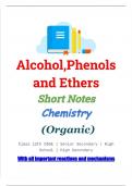 Class notes Alcohols, Phenols and Ethers Organic Chemistry. Class 12th. Senior Secondary. High school. Chemistry, Organic Chemistry