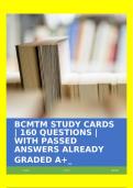 BCMTM STUDY CARDS | 160 QUESTIONS | WITH PASSED ANSWERS ALREADY GRADED A+