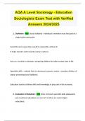 AQA A Level Sociology - Education Sociologists Exam Test with Verified Answers 2024/2025