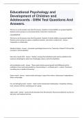 Educational Psychology and Development of Children and Adolescents - D094 Test Questions And Answers.