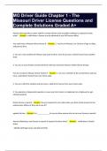 MO Driver Guide Chapter 1 - The Missouri Driver License Questions and Complete Solutions Graded A+