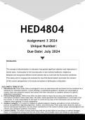 HED4804 Assignment 3 (ANSWERS) 2024 - DISTINCTION GUARANTEED