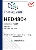 HED4804 Assignment 3 (DETAILED ANSWERS) 2024 - DISTINCTION GUARANTEED