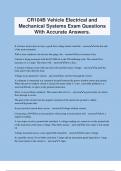 CR104B Vehicle Electrical and Mechanical Systems Exam Questions With Accurate Answers.