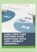 LONG TERM CARE MIDTERM EXAM QUESTIONS WITH 100% CORRECT ANSWERS!!