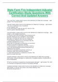 State Farm Fire Independent Adjuster Certification Study Questions With Correct And Updated Answers