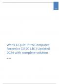 Week 4 Quiz: Intro Computer Forensics (31201.B1) Updated 2024 with complete solution