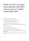 RADT 153 Unit 1: Test Prep Exam Questions With 100% Correct Answers | Verified | Latest Update 2024