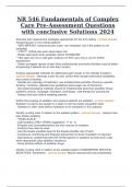 NR 546 Fundamentals of Complex Care Pre-Assessment Questions with conclusive Solutions 2024