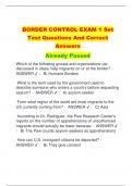 BORDER CONTROL EXAM 1 Set  Test Questions And Correct  Answers  Already Passed