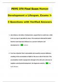 PSYC 370 Final Exam Human Development a Lifespan. Exams 1-3 Questions with Verified Answers