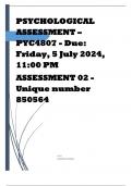 PSYCHOLOGICAL ASSESSMENT – PYC4807 - Due: Friday, 5 July 2024, 11:00 PM