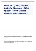 D076 OA / (TEST) Finance Skills for Managers - D076 Questions with Correct Answers 2023 Graded A+