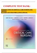 COMPLETE TEST BANK:   INTRODUCTION TO CRITICAL CARE NURSING 8TH EDITION BY MARY LOU SOLE PHD LATEST UPDATE 