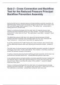 Quiz 2 - Cross Connection and Backflow Test for the Reduced Pressure Principal Backflow Prevention Assembly Questions with Solutions