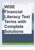 WISE Financial Literacy Test Terms with Complete Solutions