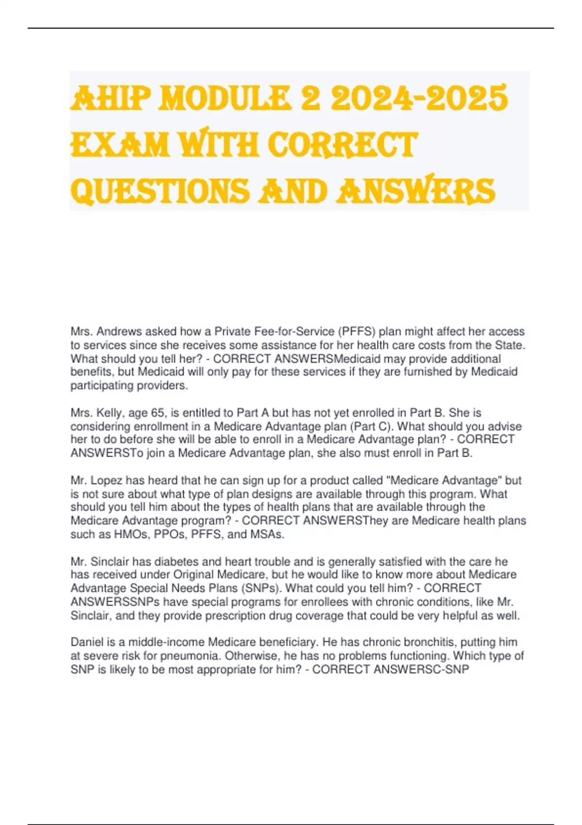 AHIP Module EXAM WITH CORRECT QUESTIONS AND ANSWERS AHIP Module 2