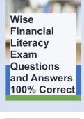 Wise Financial Literacy Exam Questions and Answers 100% Correct