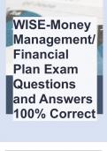 WISE-Money Management/Financial Plan Exam Questions and Answers 100% Correct