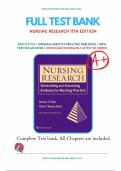 Test Banks For Nursing Research: Generating and Assessing Evidence for Nursing Practice 11th Edition by Denise Polit; Cheryl Becky 9781975110642 (Complete 33 Chapters)