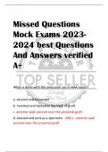 Missed Questions  Mock Exams 2023- 2024 best Questions  And Answers verified  A+