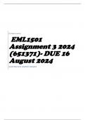  EML1501 Assignment 3 2024 (651371)- DUE 16 August 2024