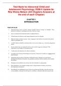 Test Bank for Abnormal Child and Adolescent Psychology, DSM-5 Update 8e Rita Wicks-Nelson (All Chapters Answers at the end of each Chapter) Update 2024 A+