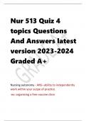 Nur 513 Quiz 4  topics Questions  And Answers latest  version 2023-2024  Graded A+