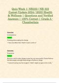 Quiz Week 1: NR222 / NR 222 (Latest Update 2024 / 2025) Health & Wellness | Questions and Verified Answers | 100% Correct | Grade A - Chamberlain