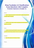 Drug Vocabulary & Classifications Exam Questions with Complete  Correct Answers | Grade A+